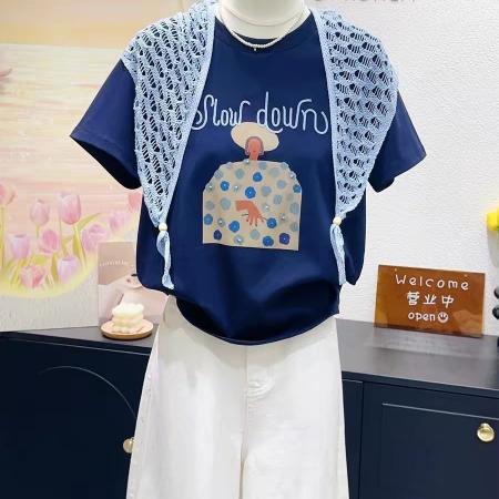 BY18204# 这也太漂亮了韩国棉质春夏洋气正肩天丝棉短袖上衣单件  服裝批發女裝批發服飾貨源