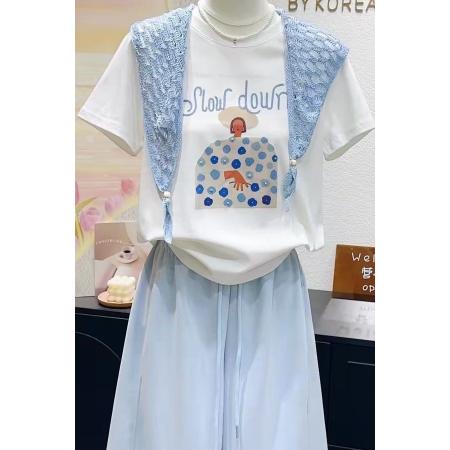 BY18204# 这也太漂亮了韩国棉质春夏洋气正肩天丝棉短袖上衣单件  服裝批發女裝批發服飾貨源