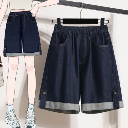 BY18212# 天丝牛仔短裤女夏季薄款高腰显瘦五分裤胖mm大码宽松冰丝阔腿中裤  服裝批發女裝批發服飾貨源