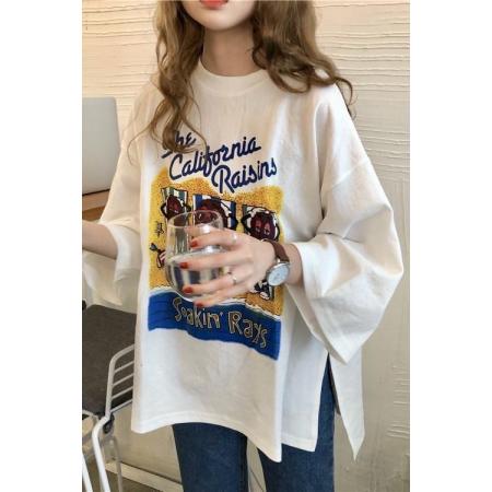 BY18218# ins超火开叉短袖T恤女春夏新款韩版潮原宿BF百搭宽松七分袖上衣服  服裝批發女裝批發服飾貨源