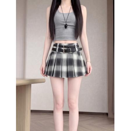 BY18223# 夏季新款百褶裙时尚韩版修身格子半身裙  服裝批發女裝批發服飾貨源