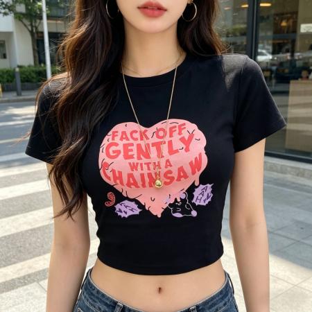 BY18231# 纯棉修身短款T恤女短袖  服裝批發女裝批發服飾貨源