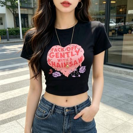 BY18231# 纯棉修身短款T恤女短袖  服裝批發女裝批發服飾貨源