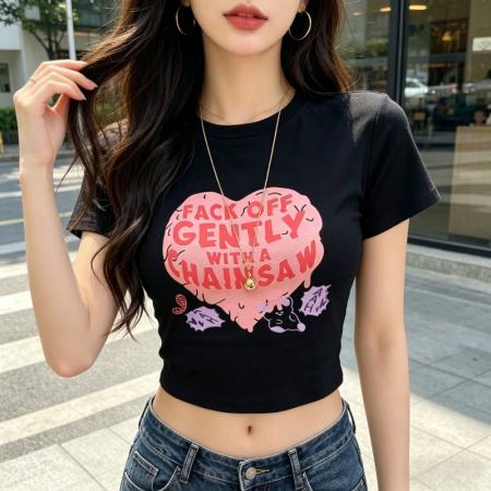 BY18231# 纯棉修身短款T恤女短袖  服裝批發女裝批發服飾貨源