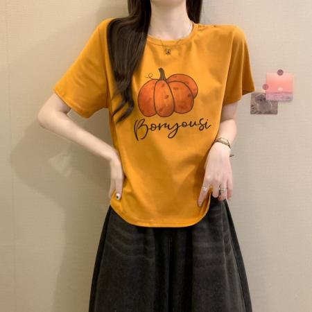 BY18235# 夏季新款韩版卡通印花减龄圆领休闲百搭宽松显瘦洋气T恤  服裝批發女裝批發服飾貨源