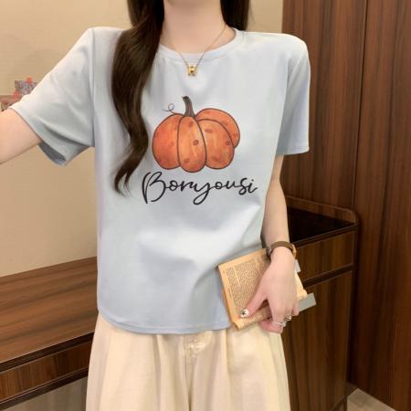 BY18235# 夏季新款韩版卡通印花减龄圆领休闲百搭宽松显瘦洋气T恤  服裝批發女裝批發服飾貨源