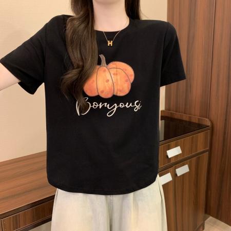 BY18235# 夏季新款韩版卡通印花减龄圆领休闲百搭宽松显瘦洋气T恤  服裝批發女裝批發服飾貨源