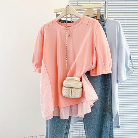 BY18242# 大码胖mm粉色短袖T恤女休闲百搭宽松显瘦大码女装上衣夏季  服裝批發女裝批發服飾貨源