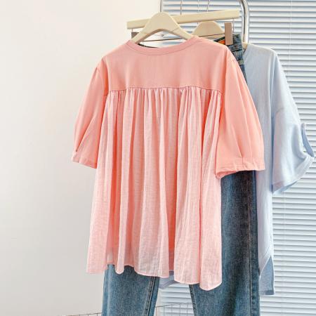 BY18242# 大码胖mm粉色短袖T恤女休闲百搭宽松显瘦大码女装上衣夏季  服裝批發女裝批發服飾貨源