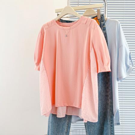 BY18242# 大码胖mm粉色短袖T恤女休闲百搭宽松显瘦大码女装上衣夏季  服裝批發女裝批發服飾貨源