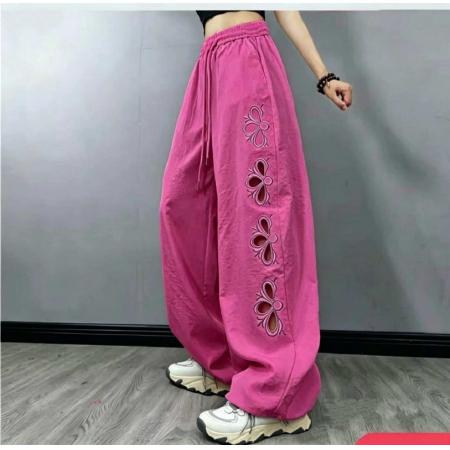 BY18243# 夏季新款刺绣镂空弯刀裤女重工速干拽步舞拉风舞蹈运动裤  服裝批發女裝批發服飾貨源