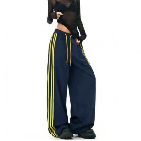 BY18245# 夏季新款美式宽松运动裤侧条纹阔腿休闲速干女裤  服裝批發女裝批發服飾貨源