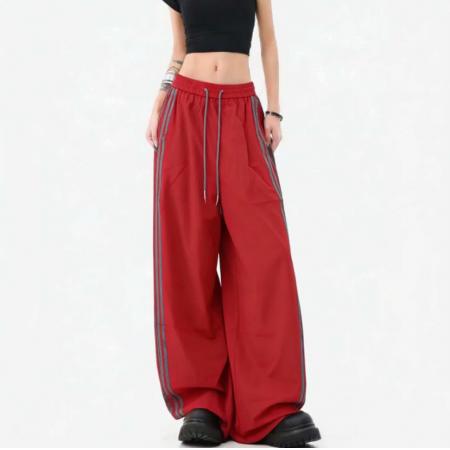 BY18245# 夏季新款美式宽松运动裤侧条纹阔腿休闲速干女裤  服裝批發女裝批發服飾貨源