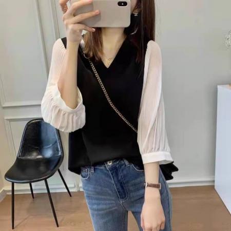 BY18246# 夏季雪纺衬衫女装夏装新款七分袖时尚小衫短袖上衣服中袖潮  服裝批發女裝批發服飾貨源