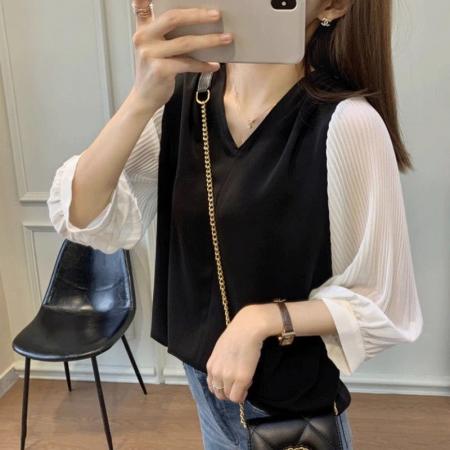 BY18246# 夏季雪纺衬衫女装夏装新款七分袖时尚小衫短袖上衣服中袖潮  服裝批發女裝批發服飾貨源