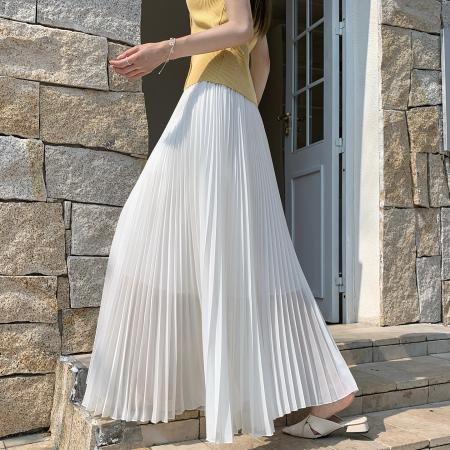 BY18248# 雪纺百褶裙a字半身裙女夏季高腰显瘦垂坠感大摆雪纺长裙伞裙  服裝批發女裝批發服飾貨源