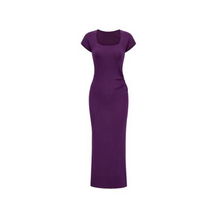 BY18250# 爆款紫色针织包臀连衣裙特别漂亮独特掐腰裙子法式御姐紧身长裙  服裝批發女裝批發服飾貨源