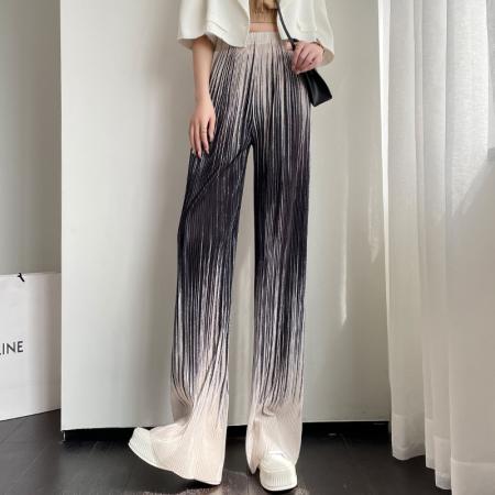 BY18254# 大码女装渐变色阔腿裤女压褶风格新款高腰显瘦直筒裤垂感休闲长裤  服裝批發女裝批發服飾貨源