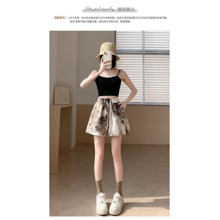BY18256# 冰丝速干短裤女新中式水墨印花阔腿裤女夏国风短裤宽松直筒休闲裤  服裝批發女裝批發服飾貨源