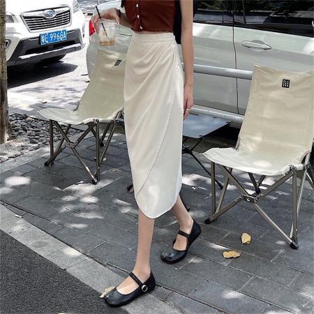 BY18264# 半身裙女中长款设计感小众复古高腰开叉一步裙褶皱包臀裙  服裝批發女裝批發服飾貨源