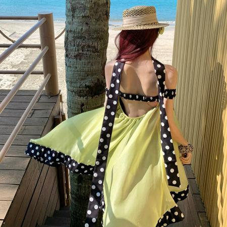 BY18276# 法式复古波点抹胸连衣裙女春夏纯欲网纱短裙  服裝批發女裝批發服飾貨源