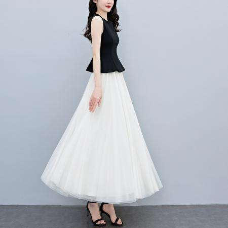 BY18291# 两件套夏季新款高档网纱半身裙+无袖背心上衣时尚套装连衣裙  服裝批發女裝批發服飾貨源