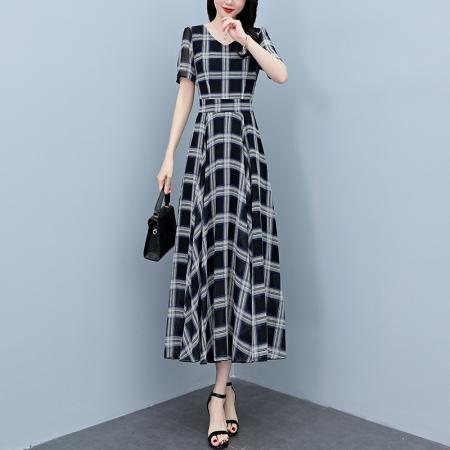 BY18293# 夏季新款印花雪纺连衣裙女夏长款大码胖mm显瘦印花遮肚长裙子  服裝批發女裝批發服飾貨源