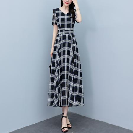 BY18293# 夏季新款印花雪纺连衣裙女夏长款大码胖mm显瘦印花遮肚长裙子  服裝批發女裝批發服飾貨源