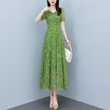 BY18295# 提花雪纺连衣...