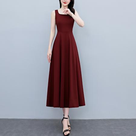 BY18296# 夏季新款赫本风黑色无袖连衣裙女长款收腰显瘦打底背心小黑裙  服裝批發女裝批發服飾貨源