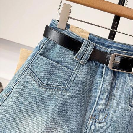 BY18302# 牛仔短裤女夏季薄款蓝色蕾丝高腰韩系大码显瘦胖mm宽松a字阔腿裤  服裝批發女裝批發服飾貨源