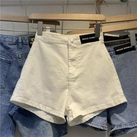 BY18303# 贴标牛仔热裤女夏高腰紧身薄款弹力性感直筒辣妹外穿打底超短裤女  服裝批發女裝批發服飾貨源