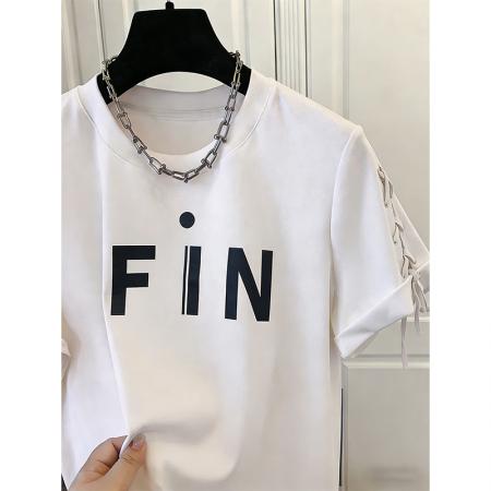 BY18309# 夏季仿棉特大码300斤新款爆款绑带上衣宽松短袖T恤女  服裝批發女裝批發服飾貨源