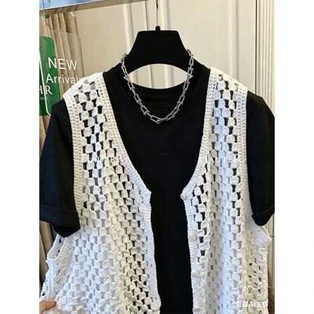 BY18310# 纯棉8个码数特大码足300斤两件套花边马甲短袖t恤女  服裝批發女裝批發服飾貨源