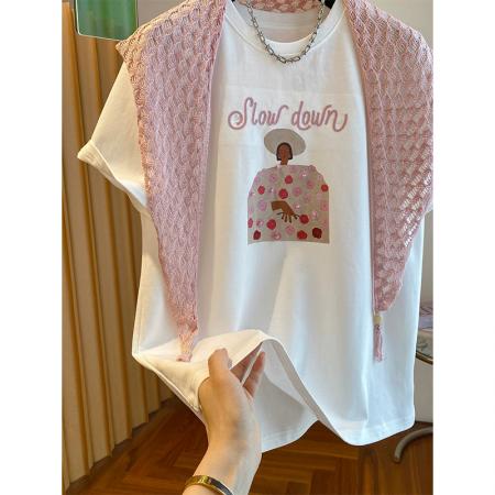 BY18311# 夏季纯棉+披肩8个码数特大码足300斤披肩短袖T恤两件套  服裝批發女裝批發服飾貨源