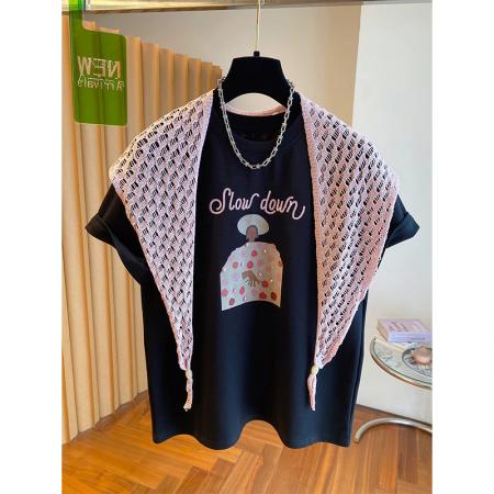 BY18311# 夏季纯棉+披肩8个码数特大码足300斤披肩短袖T恤两件套  服裝批發女裝批發服飾貨源