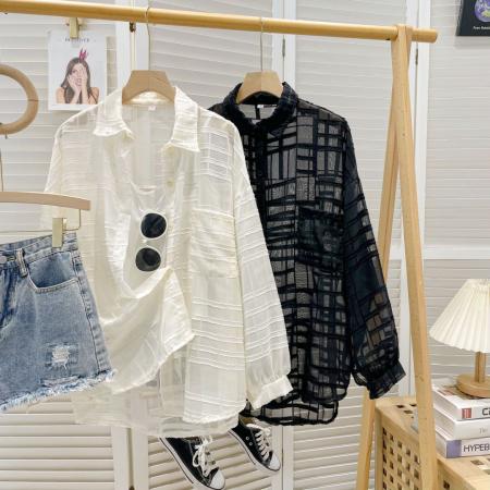 BY18313# 夏季抖音天猫质量中长款开衫polo领衬衫防晒衣外套女  服裝批發女裝批發服飾貨源