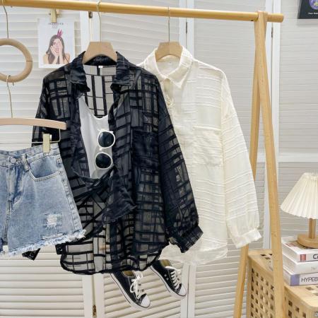 BY18313# 夏季抖音天猫质量中长款开衫polo领衬衫防晒衣外套女  服裝批發女裝批發服飾貨源