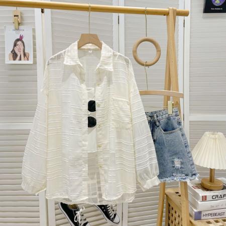 BY18313# 夏季抖音天猫质量中长款开衫polo领衬衫防晒衣外套女  服裝批發女裝批發服飾貨源