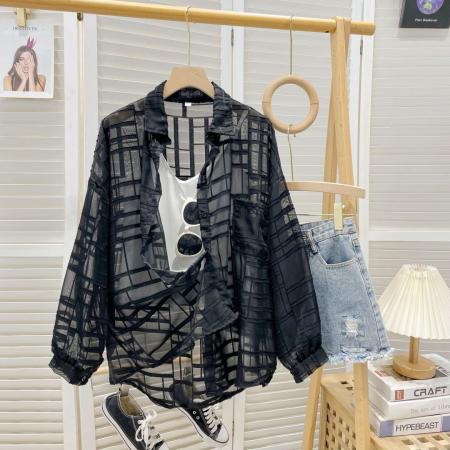 BY18313# 夏季抖音天猫质量中长款开衫polo领衬衫防晒衣外套女  服裝批發女裝批發服飾貨源