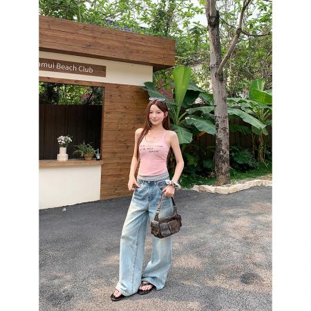BY18318# 韩系撞色拼接吊带t恤女夏季新款纯欲风背心外穿内搭打底辣妹上衣  服裝批發女裝批發服飾貨源