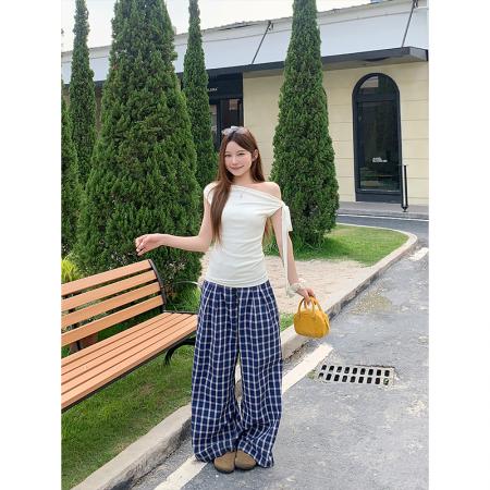 BY18330# 侧边绑带无袖背心女夏季新款韩系修身显瘦荡领纯欲风百搭上衣  服裝批發女裝批發服飾貨源