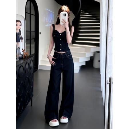 BY18332# 美式复古牛仔...