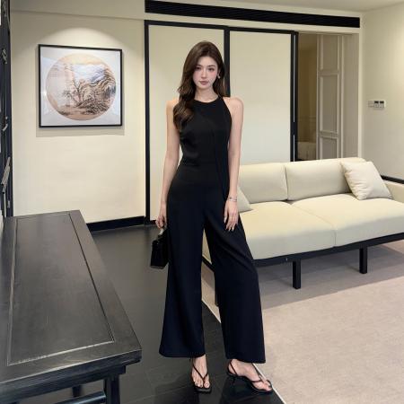 BY18359# 晚礼服女宴会气质轻奢小众高端女装晚宴黑色连体裤  服裝批發女裝批發服飾貨源
