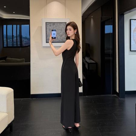 BY18359# 晚礼服女宴会气质轻奢小众高端女装晚宴黑色连体裤  服裝批發女裝批發服飾貨源