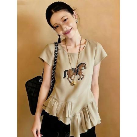 BY18361# 夏季新款轻奢百搭小众欧货高端定制简约卡其色大码上衣女衬衣 服裝批發女裝批發服飾貨源