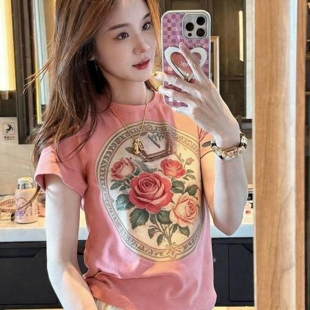 BY18364# 多巴胺新款爆款正肩休闲纯棉短袖T恤夏季气质遮肚子显瘦上衣 服裝批發女裝批發服飾貨源