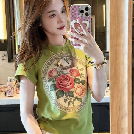 BY18364# 多巴胺新款爆款正肩休闲纯棉短袖T恤夏季气质遮肚子显瘦上衣 服裝批發女裝批發服飾貨源