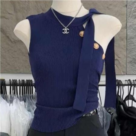 BY18370# 款高级气质露单肩绑带无袖纯欲辣妹修身显瘦针织背心无袖上衣 服裝批發女裝批發服飾貨源