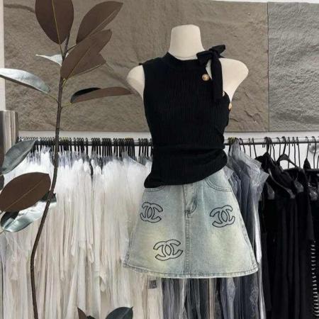 BY18370# 款高级气质露单肩绑带无袖纯欲辣妹修身显瘦针织背心无袖上衣 服裝批發女裝批發服飾貨源